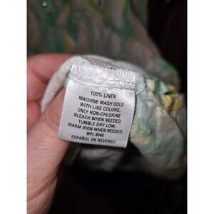 JM Collection Green watercolor 100% Linen Button-Up Blouse 3/4 Sleeve Size 14